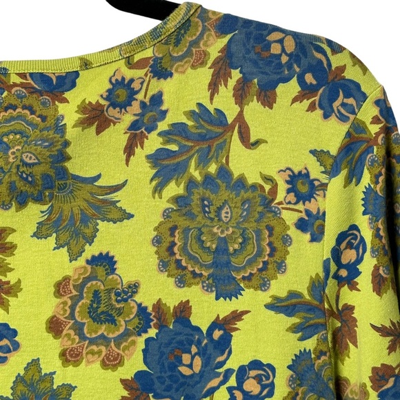 First Issue Size XL Chartreuse Bohemian Print Top Sequin Trim 3/4 Sleeve Y2K - Picture 8 of 9